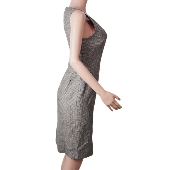 LAUREN Ralph Lauren Black White Houndstooth Tank Sheath Dress Linen Wool SZ: 4 - Picture 8 of 10